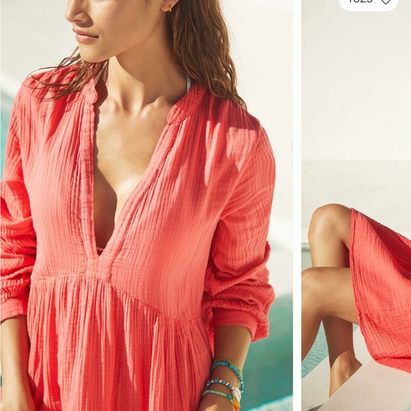 Anthropologie Raspberry Gauze Kallie Swim Coverup Dress XS nwt - Picture 4 of 8